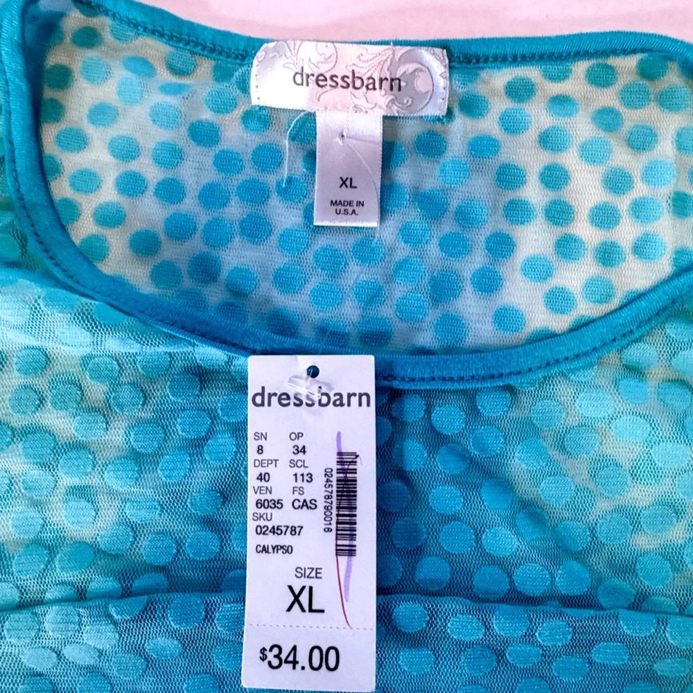 Dressbarn Aqua Polka Dot Textured Blouse XL Sheer Layered Top Casual Work - Picture 6 of 9